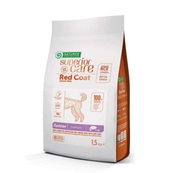 Nature's Protection Superior Care Red Coat Grain Free losos, za štence malih rasa, 1,5 kg