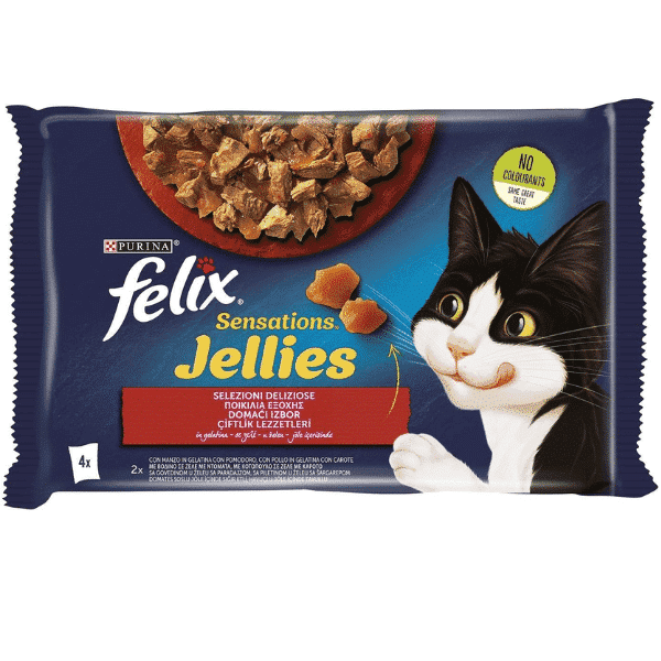 Felix Sensations govedina i piletina u želeu, sosić za mačke, 4 x 85 g