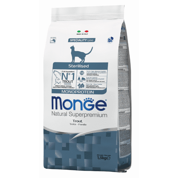 Monge Monoprotein Sterilised pastrmka, za sterilisane mačke, 1,5 kg